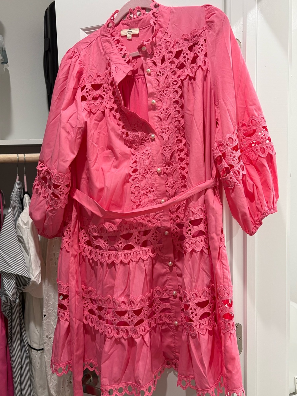 Women’s Entro Pink Eyelet Lace Tiered Dress